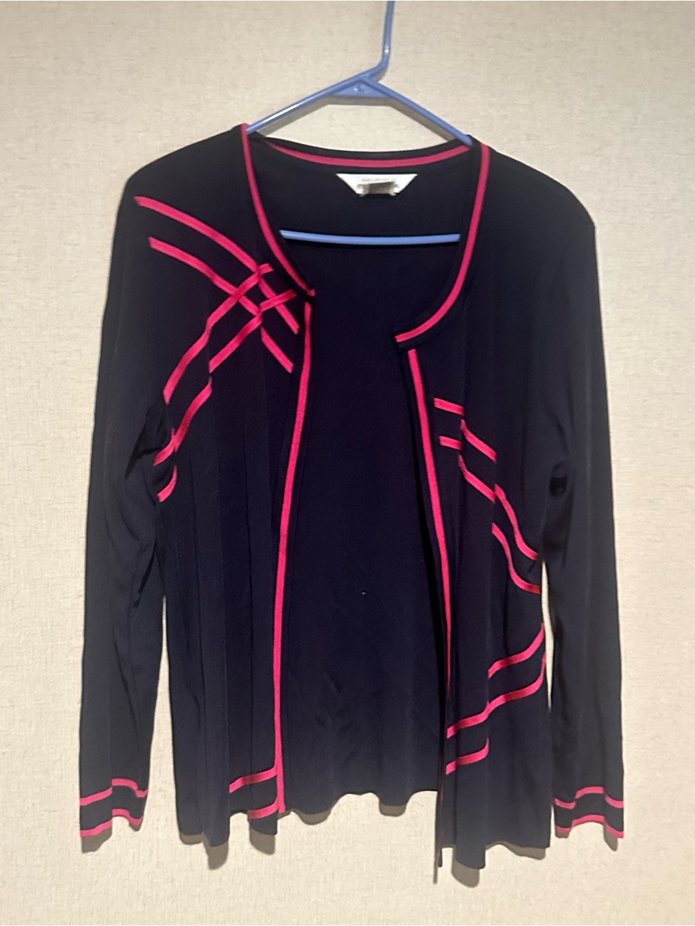 Misook Large Vintage Pink Black Open Front Cardigan